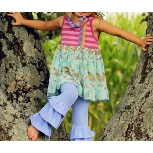 Matilda Jane Girls Size 8 Fly Away With Me Sara Mixed Print Top Whimsy Birds - Picture 1 of 5